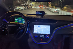 The empty driver's seat is shown in a driverless Chevy Bolt car named Peaches carrying Associated Press reporter Michael Liedtke during a ride in San Francisco, Sept. 13, 2022.