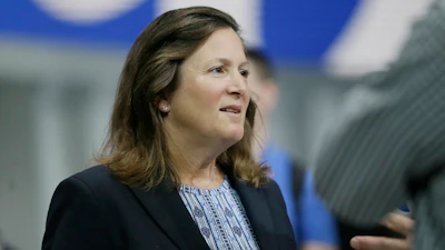 Elena Ford, Ford Motor Co. vice president, is interviewed at the North American International Auto Show, Jan. 11, 2016, in Detroit.