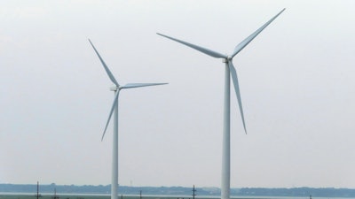 Land-based wind turbines in Atlantic City, N.J., turn on July 20, 2023.