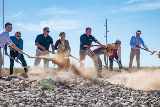Dignitaries, including U.S. Secretary of the Interior Deb Haaland, center, break ground on the new SunZia transmission line project in Corona, N.M., on Friday, Sept. 1, 2023.