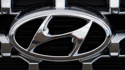 The Hyundai company logo is displayed Sunday, Sept. 12, 2021, in Littleton, Colo.