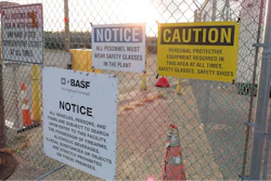 A gate at the entrance to the former Ciba Geigy chemical plant in Toms River, N.J. is posted with warning signs, Jan. 24, 2023, regarding the contaminated area, which is on the Superfund list of the nation's worst toxic waste sites.