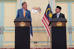 Thai Prime Minister, Srettha Thavisin, left, meets with Malaysia's Prime Minister Anwar Ibrahim on the occasion of Thavisin's official visit to Malaysia, in Jakarta, Wednesday, Oct. 11, 2023.