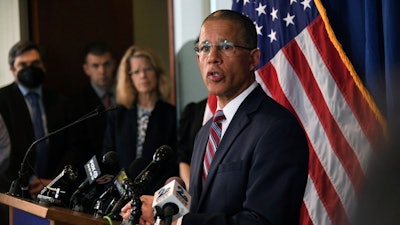Maryland Attorney General Anthony Brown speaks during a news conference, April 6, 2023, in Baltimore.