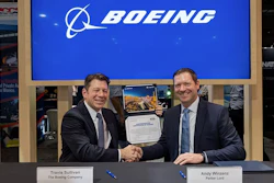 Travis Sullivan (left), vice president and general manager of Boeing Distribution, and Andy Winzenz, NHV, global general manager, Parker Lord.