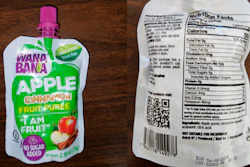 A WanaBana apple cinnamon fruit puree pouch on Oct. 28, 2023.