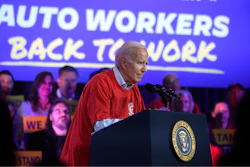 President Joe Biden speaks to United Auto Workers at the Community Building Complex of Boone County, Thursday, Nov. 9, 2023, in Belvidere, Ill.