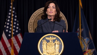 New York Gov. Kathy Hochul at a press conference in New York, March, 13, 2023.