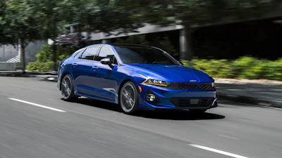 This photo provided by Kia shows the 2024 K5. The K5 is Edmunds' top-rated sedan and is one of the few midsize sedans on sale that can be ordered with all-wheel drive.