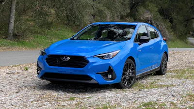 This photo provided by Edmunds shows the 2024 Impreza hatchback. The Impreza's RS trim has sporty styling details and a more powerful engine.