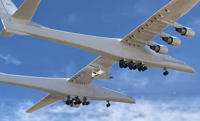 Stratolaunch's Roc launch platform and Talon-A 1 (TA-1) hypersonic testbed take off for their first integrated captive carry flight from Mojave Air and Space Port on Dec. 3, 2023.