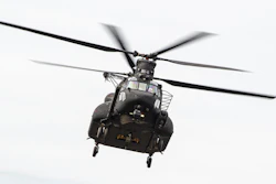 An MH-47G Block II undergoing flight test in early 2023.
