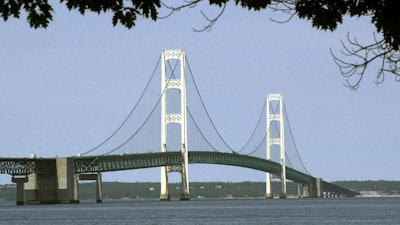 This July 19, 2002, file photo, shows the Mackinac Bridge that spans the Straits of Mackinac from Mackinaw City, Mich.