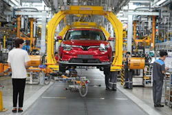 Workers assemble a car at a Vinfast factory in Hai Phong, Vietnam, on Sept. 29, 2023.