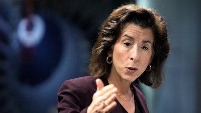 U.S. Commerce Secretary Gina Raimondo speaks Dec. 11, 2023, during a visit to BAE Systems, in Nashua, N.H.