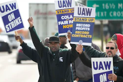 United Auto Workers members walk the picket line during a strike at the Stellantis Sterling Heights Assembly Plant, Sterling Heights, Mich., Oct. 23, 2023.