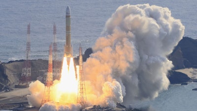 An H3 rocket lifts off at Tanegashima Space Center in Kagoshima, southern Japan Saturday, Feb. 17, 2024.