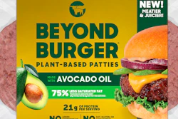 This image provided by Beyond Meat shows packaging for the latest iteration of the plant-based Beyond Burger.