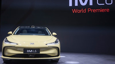 The New MG IM L6 electric car is presented, during the press day at the 91th Geneva International Motor Show (GIMS) in Geneva, Switzerland, Monday, Feb. 26, 2024.