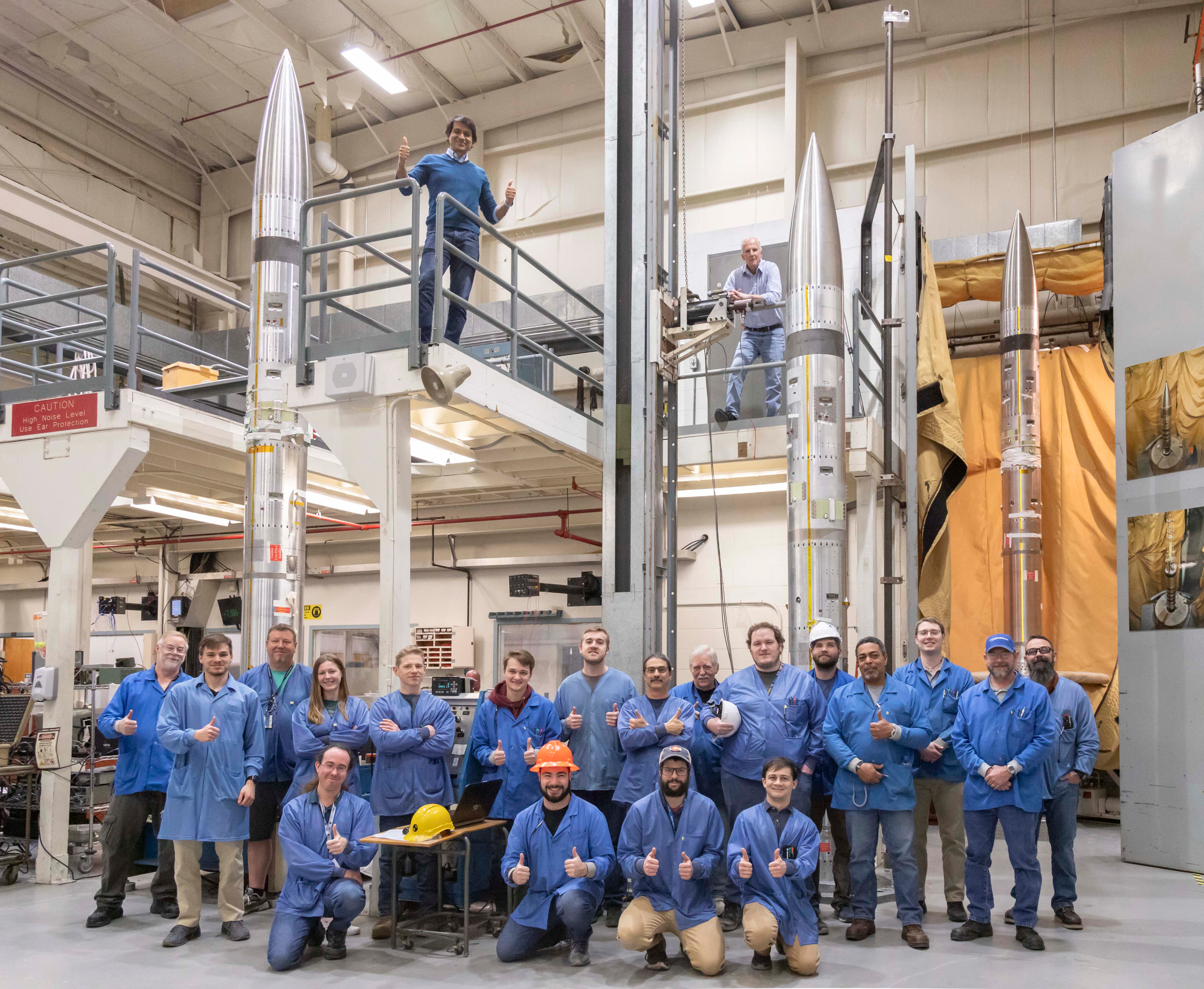 This photo provided by NASA shows three APEP rockets at NASA Wallops Flight Facility on Wallops Island, Va., on Feb. 21, 2024.