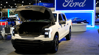 The Ford F-150 Lightning displayed at the Philadelphia Auto Show, Jan. 27, 2023, in Philadelphia.