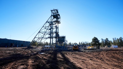 The shaft tower at the Energy Fuels Inc. uranium Pinyon Plain Mine is shown Wednesday, Jan. 31, 2024, near Tusayan, Ariz. The largest uranium producer in the United States is ramping up work just south of Grand Canyon National Park on a long-contested project that largely has sat dormant since the 1980s.