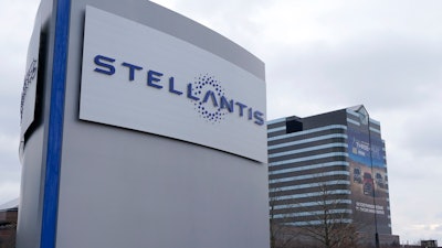 The Stellantis sign seen outside the Chrysler Technology Center.
