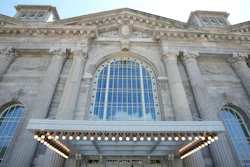 The entrance to the Michigan Central Station is seen, Monday, May 13, 2024 in Detroit.