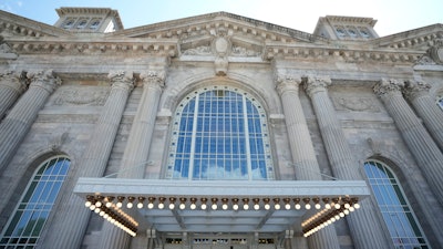 The entrance to the Michigan Central Station is seen, Monday, May 13, 2024 in Detroit.