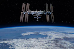 International space station on orbit of Earth planet.