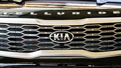This is the front grill on a 2020 KIA Telluride on display at the 2019 Pittsburgh International Auto Show in Pittsburgh Thursday, Feb. 14, 2019.