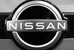 A Nissan logo is displayed on a Nissan Pathfinder SUV at the Pittsburgh International Auto Show in Pittsburgh.