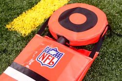 Chain gang first down marker during an NFL preseason football game between the New Orleans Saints and the Kansas City Chiefs at the Mercedes-Benz Superdome in New Orleans, Friday, Aug. 9, 2013.