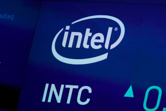 The symbol for Intel appears on a screen at the Nasdaq MarketSite in New York.
