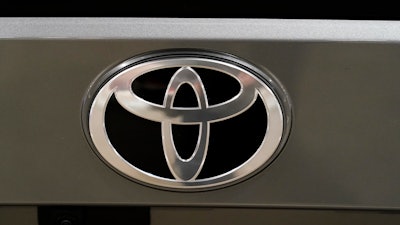 A Toyota logo at the Philadelphia Auto Show.