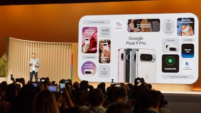 Brian Rakowski, Vice President of Product Management for Pixel phones and accessories, presents the new Google Pixel phones during new product announcements at Google.