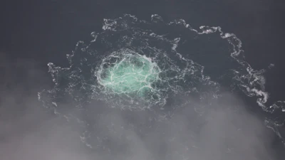 In this picture provided by Swedish Coast Guard, a leak from Nord Stream 2 is seen.