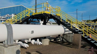An above-ground section of Enbridge's Line 5 at the Mackinaw City, Mich.