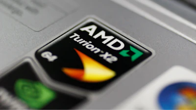 An Advance Micro Devices (AMD) logo is shown on a computer at Best Buy in Mountain View, Calif.
