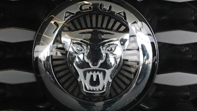 This is the Jaguar logo on a Jaguar automobile on display at the Pittsburgh International Auto Show in Pittsburgh, Feb. 15, 2024.