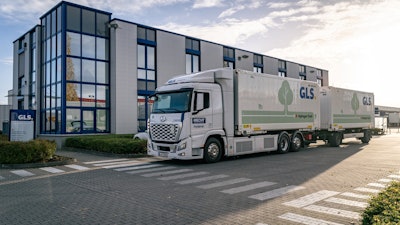 The Hyundai Xcient hydrogen fuel cell truck.