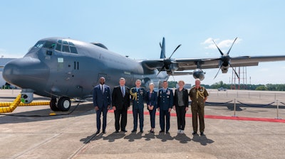 The delivery of the RNZAF's first of five C-130J Super Hercules airlifters.