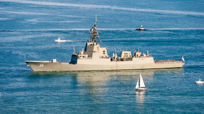Royal Australian Navy Destroyer HMAS Hobart DDG 39 enters San Diego Harbor.