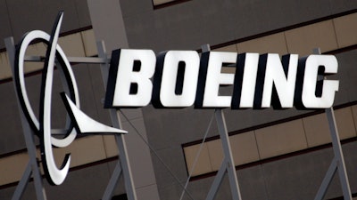 The Boeing logo is displayed in El Segundo, Calif.