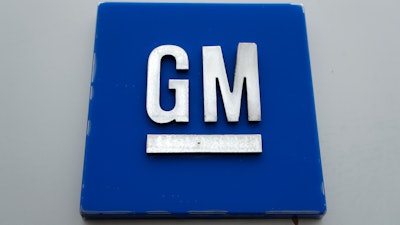 A General Motors logo is displayed outside the General Motors Detroit-Hamtramck Assembly plant on Jan. 27, 2020, in Hamtramck, Mich.