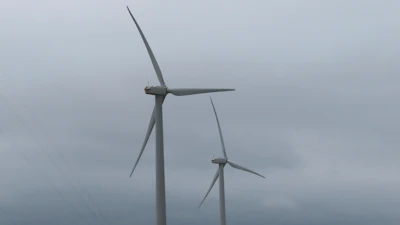 Land-based wind turbines spin in Atlantic City, N.J.