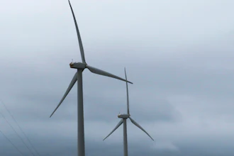 Land-based wind turbines spin in Atlantic City, N.J.