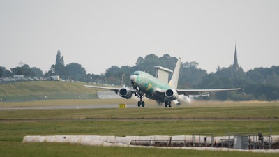 The Boeing E-7 Wedgetail taking flight for the first time.