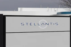 Stellantis sign outside a transmission plant in Indiana.