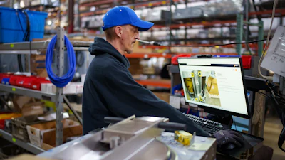 Frontline operator from Winston Industries follows PICO’s digital worker guidance to assemble the pressure fryers, which has 150+ steps in the assembly process.